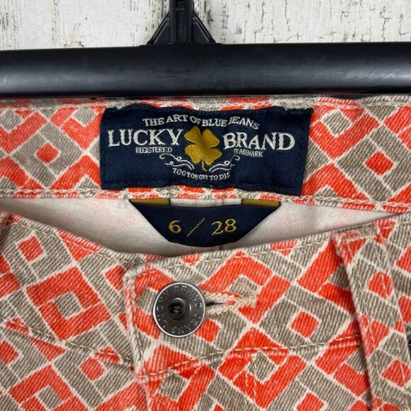 Lucky Brand Charlie Capri pant 6 orange diamond print geometric funky stretch - Picture 2 of 8